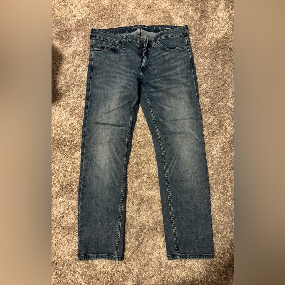 Calvin Klein Boyfriend Straight-Legged Slim Fit Pants Jeans - Blue Denim